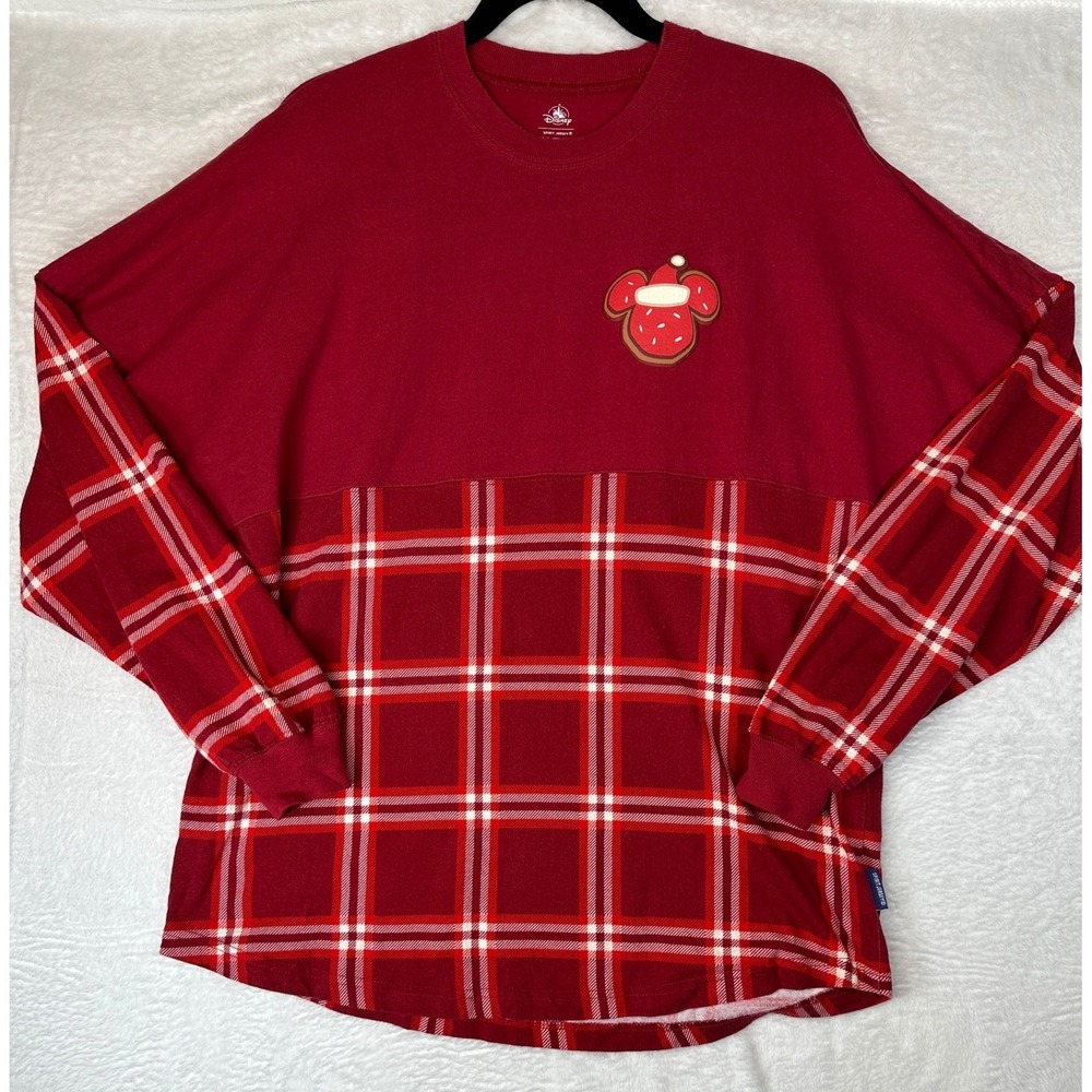 Disney Spirit Jersey Unisex Medium Red Plaid Season's Greetings Holiday Shirt
